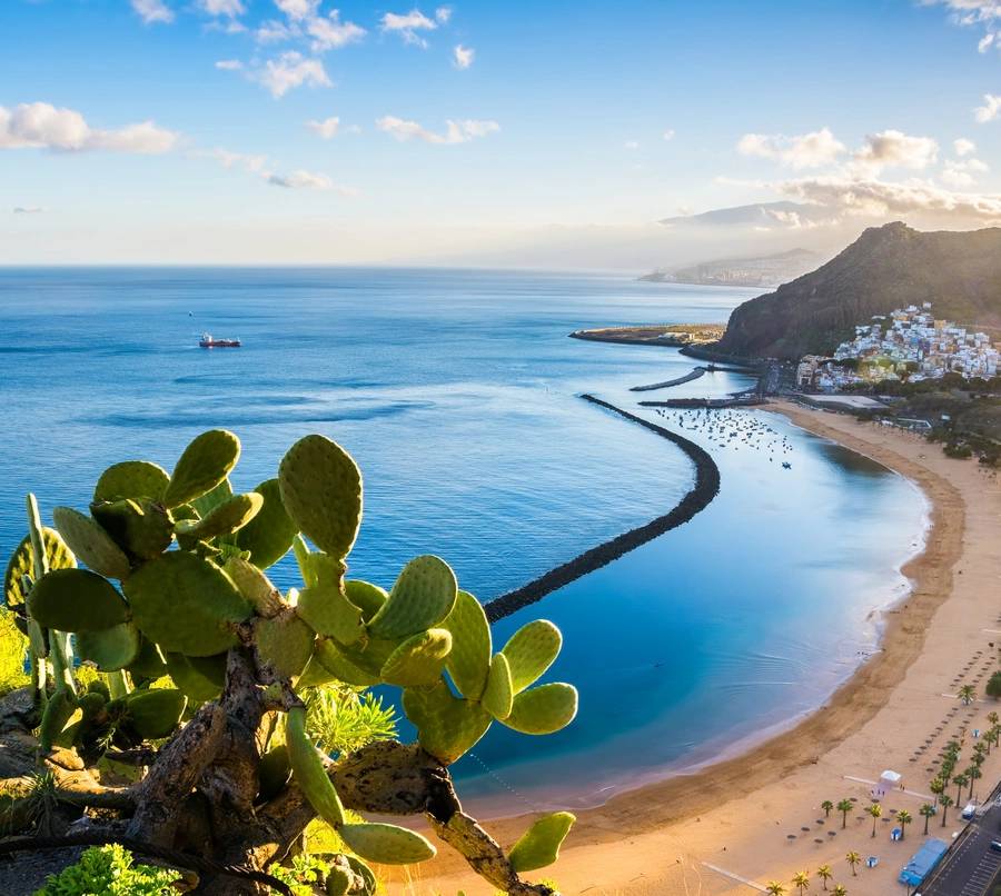 Amazing view of beach las Teresitas with yellow sand. Location: Santa Cruz de Tenerife, Tenerife, Canary Islands. Artistic picture. Beauty world. (Amazing view of beach las Teresitas with yellow sand. Location: Santa Cruz de Tenerife, Tenerife, Canary